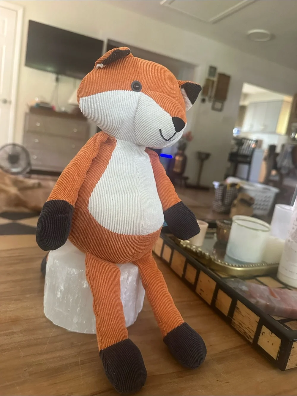 Corduroy Fox Plush Toy - Orange and White Cute Snuggle Buddy like new 13”